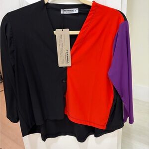 NWT Alembika  Color Block Top - Black, Red, and Purple